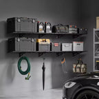 Étagères murales de garage VEVOR à 2 niveaux, lot de 4 unités d'étagères murales en acier de 0,3 x 0,9 m, 30,5 x 182,9 cm par étagère, capacité de charge totale de 272 kg, noir