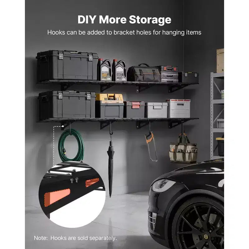 Étagères murales de garage VEVOR à 2 niveaux, lot de 4 unités d'étagères murales en acier de 0,3 x 0,9 m, 30,5 x 182,9 cm par étagère, capacité de charge totale de 272 kg, noir