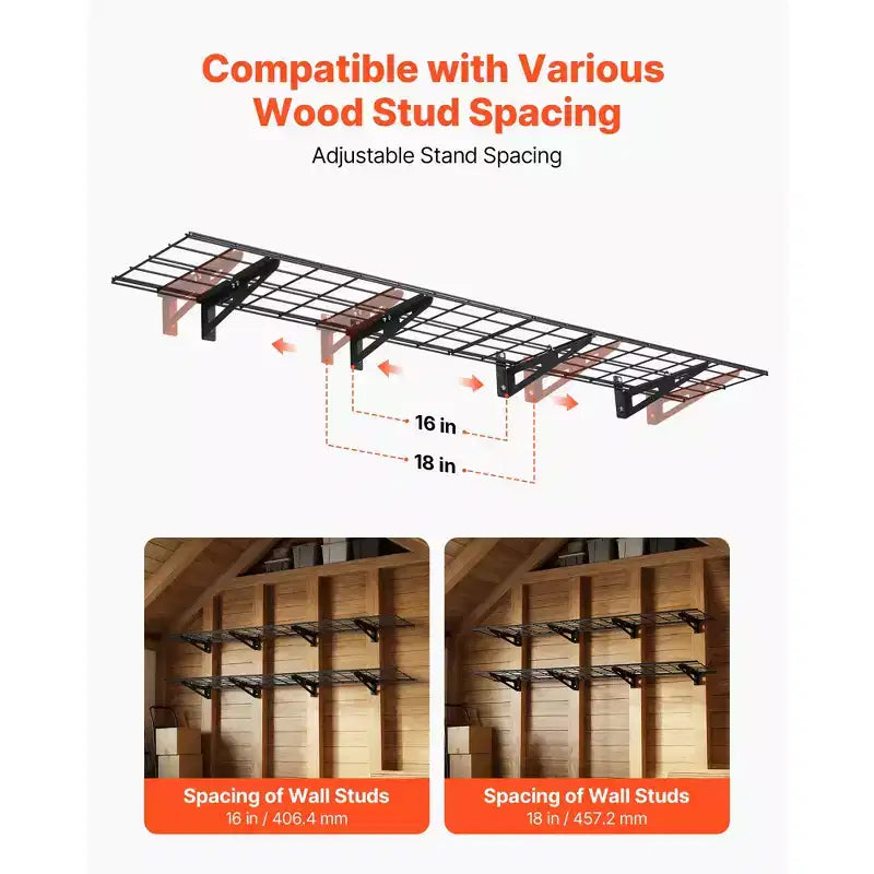 Étagères murales de garage VEVOR à 2 niveaux, lot de 4 unités d'étagères murales en acier de 0,3 x 0,9 m, 30,5 x 182,9 cm par étagère, capacité de charge totale de 272 kg, noir