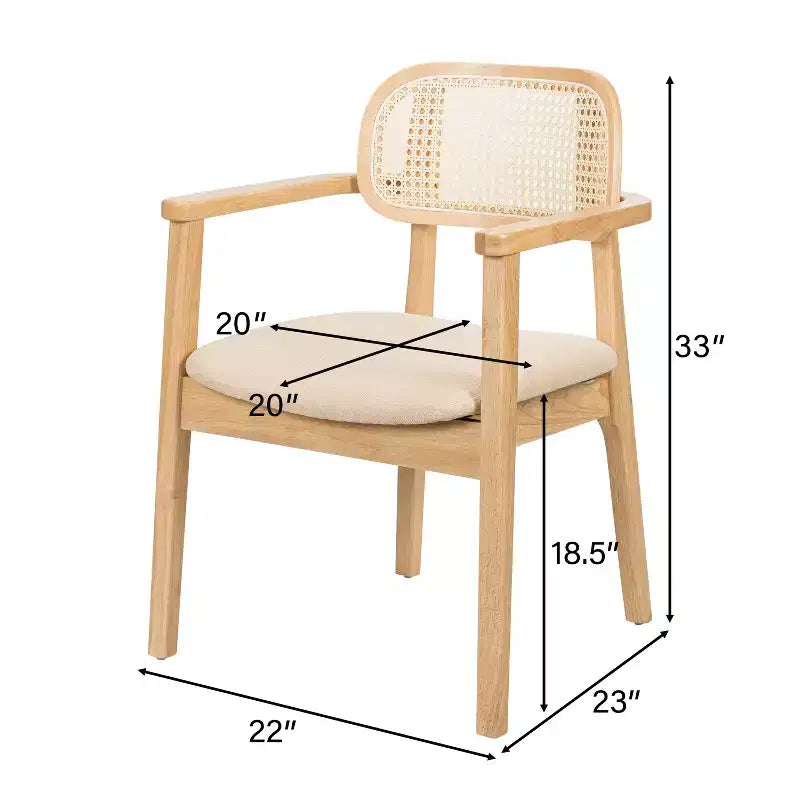 Chaise de salle à manger Christopher Knight Home Amaris en bois capitonné de style moderne du milieu du siècle avec dossier en rotin tressé (lot de 6)
