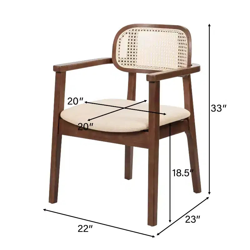 Chaise de salle à manger Christopher Knight Home Amaris en bois capitonné de style moderne du milieu du siècle avec dossier en rotin tressé (lot de 6)