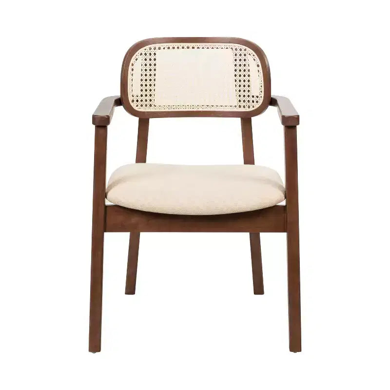 Chaise de salle à manger Christopher Knight Home Amaris en bois capitonné de style moderne du milieu du siècle avec dossier en rotin tressé (lot de 6)