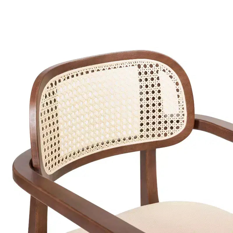 Chaise de salle à manger Christopher Knight Home Amaris en bois capitonné de style moderne du milieu du siècle avec dossier en rotin tressé (lot de 6)