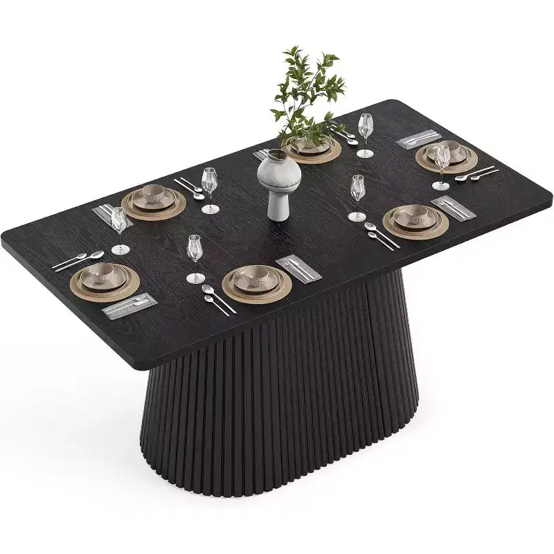 Lantine 59-Inch Farmhouse Dining Table for 4-6, Rectangular Kitchen Table with Metal Base for Dining Room, Kitchen, Living Room, Black