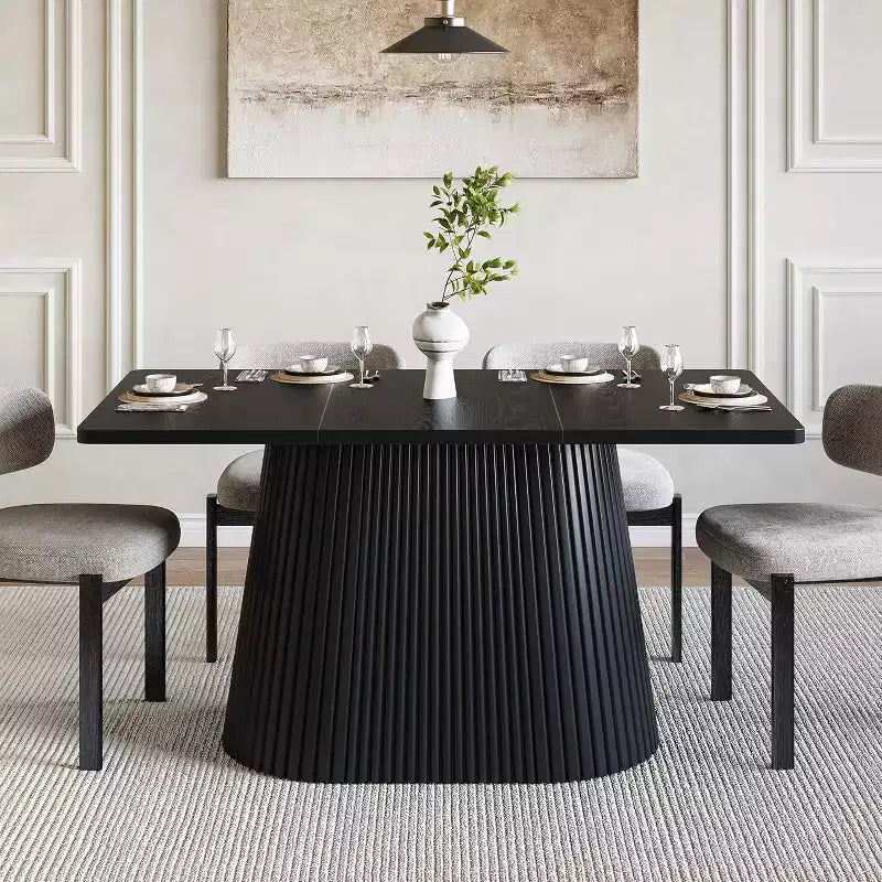 Table à manger de style rustique Lantine de 150 cm pour 4 à 6 personnes, table de cuisine rectangulaire avec base en métal pour salle à manger, cuisine, salon, noire