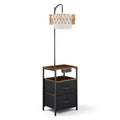 VEVOR Floor Lamp with Table, 2-Tier End Table with 2 Drawers and 3 Color Temperature LED Bulb,Modern Side Nightstand Bedside Desk with USB,Brown&Black
