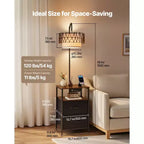 Lampadaire VEVOR avec Table, Table d'Appoint à 2 Niveaux avec 2 Tiroirs et Ampoule LED à 3 Températures de Couleur, Table de Chevet/Bureau Latérale Moderne avec USB, Marron et Noir