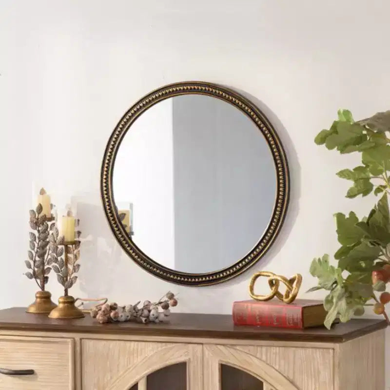 Miroir Mural Rond avec Cadre Perlé Doré Vintage pour Salon ou Chambre à Coucher