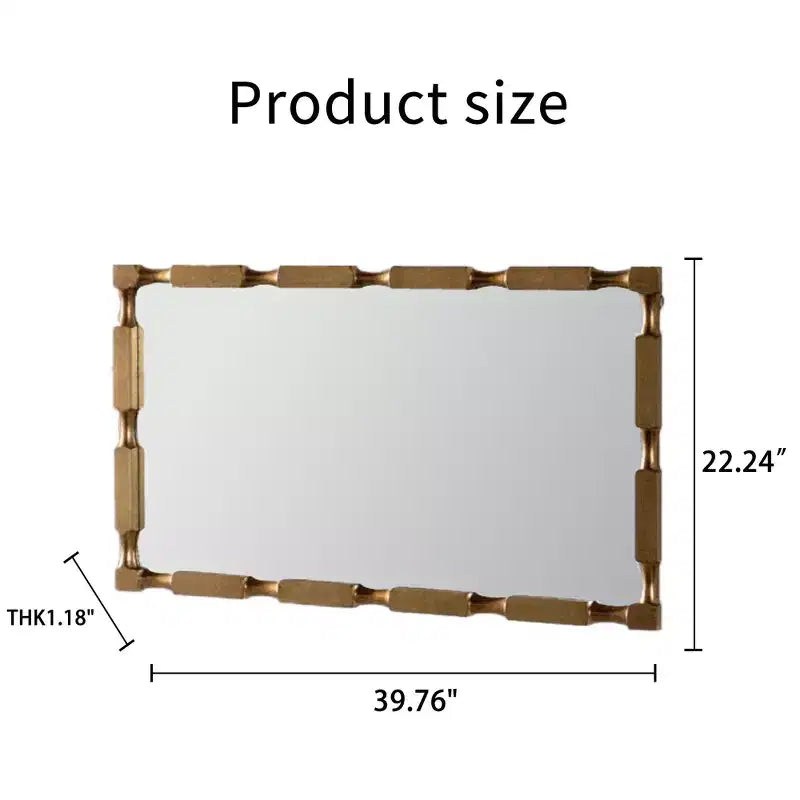 Miroir mural rectangulaire doré de style bambou avec cadre texturé pour la décoration intérieure