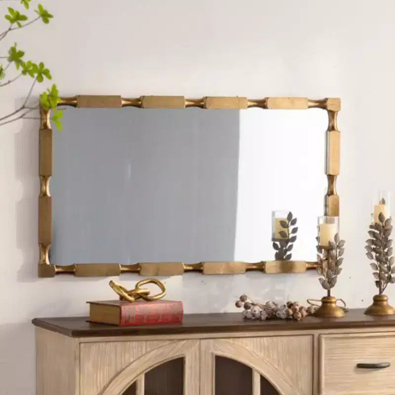 Miroir mural rectangulaire doré de style bambou avec cadre texturé pour la décoration intérieure