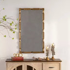 Miroir mural rectangulaire doré de style bambou avec cadre texturé pour la décoration intérieure