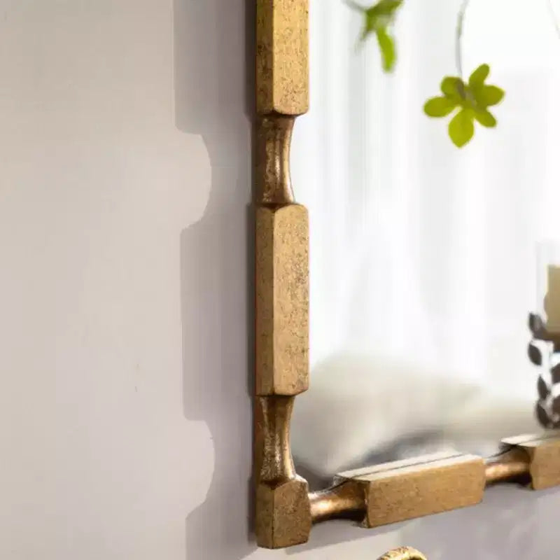 Miroir mural rectangulaire doré de style bambou avec cadre texturé pour la décoration intérieure