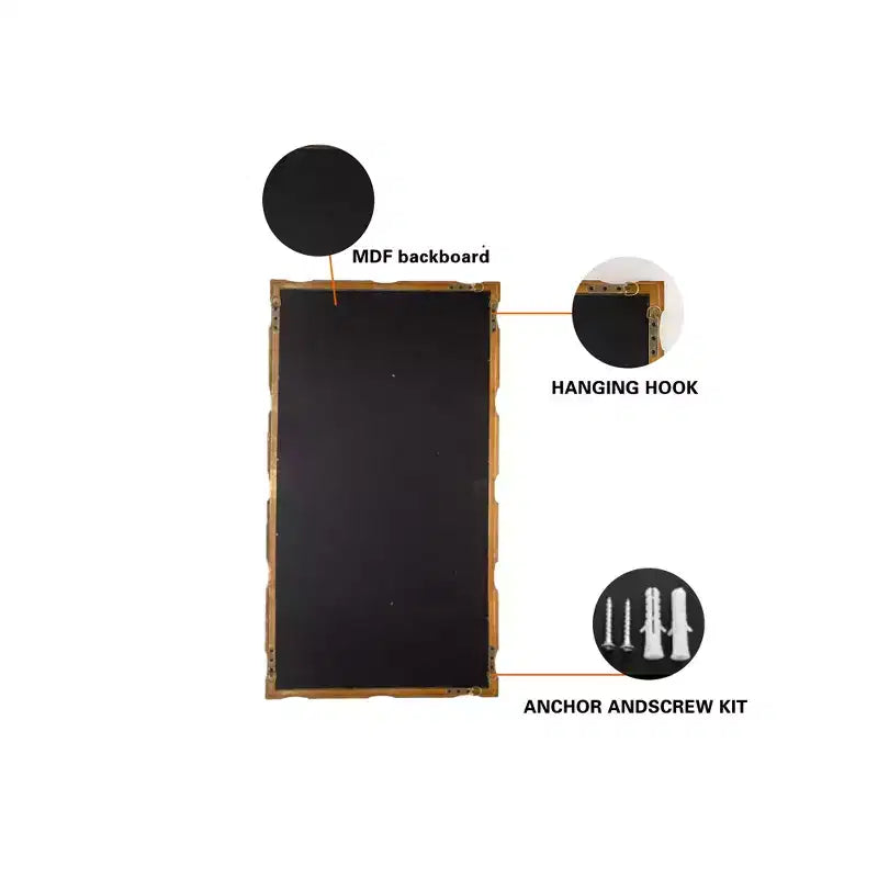 Miroir mural rectangulaire doré de style bambou avec cadre texturé pour la décoration intérieure