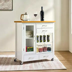 Dessert de cuisine avec plateau en noyer, tiroirs et roulettes pour un rangement modulable