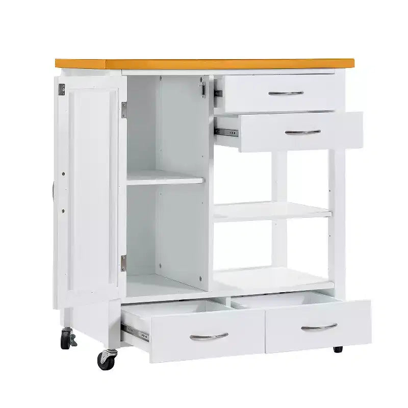 Dessert de cuisine avec plateau en noyer, tiroirs et roulettes pour un rangement modulable