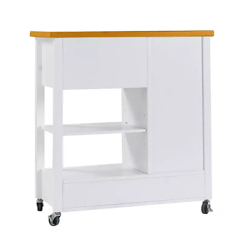 Dessert de cuisine avec plateau en noyer, tiroirs et roulettes pour un rangement modulable