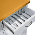 Dessert de cuisine avec plateau en noyer, tiroirs et roulettes pour un rangement modulable