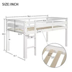Lit mezzanine simple en bois massif Luxystar avec échelle et barrière de sécurité pour chambre d'enfant