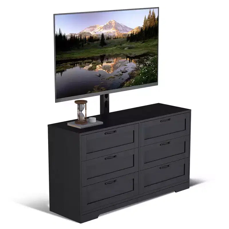 Meuble TV Acekool 6 tiroirs avec supports de stabilité, meuble média moderne en MDF, centre de divertissement pour salon