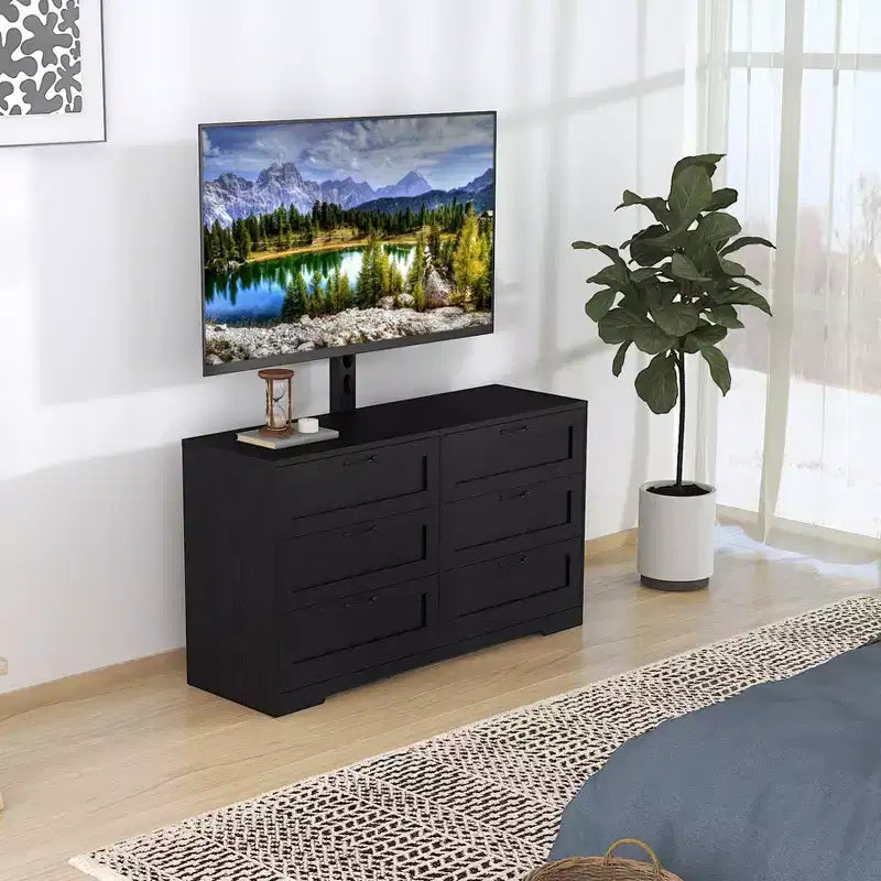 Meuble TV Acekool 6 tiroirs avec supports de stabilité, meuble média moderne en MDF, centre de divertissement pour salon