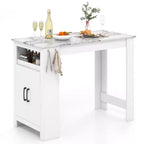 Costway 47 Long Counter Height Table Bar Table Faux Marble Pub Table w/ Cabinet