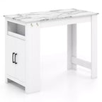Table de bar Costway de 119 cm de long, hauteur comptoir, aspect marbre, avec armoire