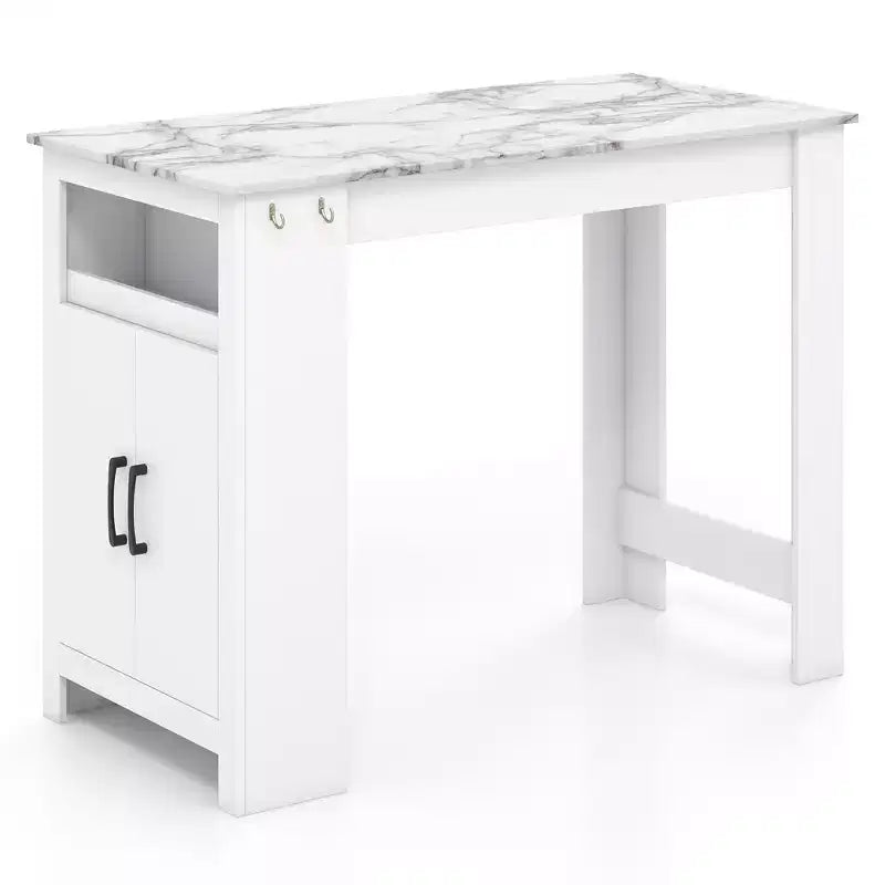 Table de bar Costway de 119 cm de long, hauteur comptoir, aspect marbre, avec armoire
