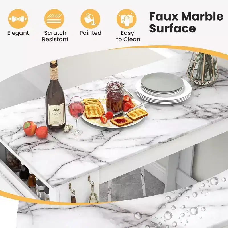 Table de bar Costway de 119 cm de long, hauteur comptoir, aspect marbre, avec armoire