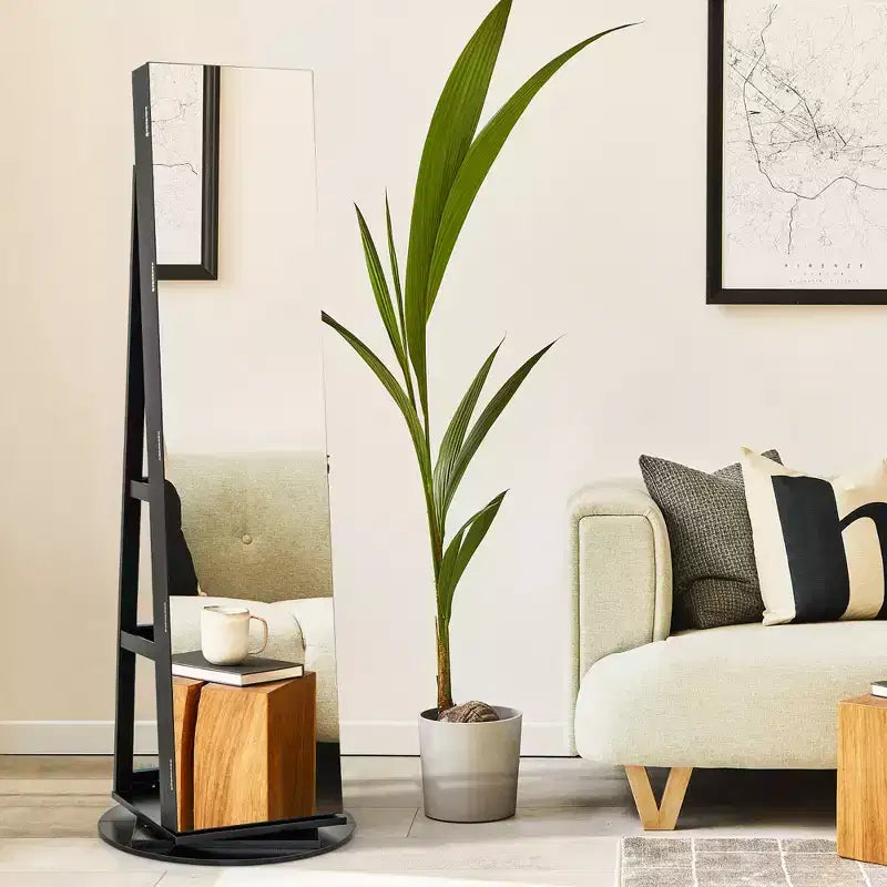 Costway Armoire à bijoux rotative à 360° avec miroir, 3 modes de couleur LED, verrouillable, noir