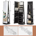 Costway Armoire à bijoux rotative à 360° avec miroir, 3 modes de couleur LED, verrouillable, noir