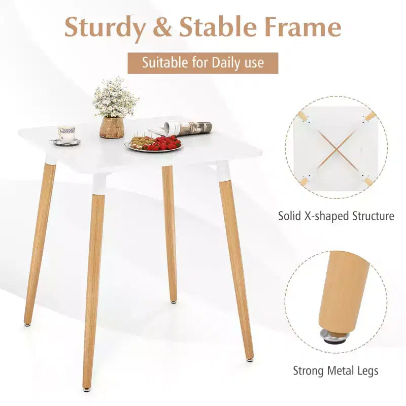 Table de salle à manger carrée Costway de style rustique et minimaliste avec pieds métalliques robustes