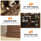 Meuble bar café de 183 cm de haut avec lumières LED, buffet de cuisine rustique avec porte-bouteilles et étagères en verre, meuble de rangement pour salle à manger