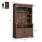 Meuble bar café de 183 cm de haut avec lumières LED, buffet de cuisine rustique avec porte-bouteilles et étagères en verre, meuble de rangement pour salle à manger