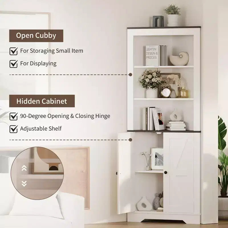 64.8 Grande Armoire d'Angle de Ferme avec 4 Portes et 5 Étagères de Rangement, Armoire de Rangement de Ferme avec Design de Porte de Grange