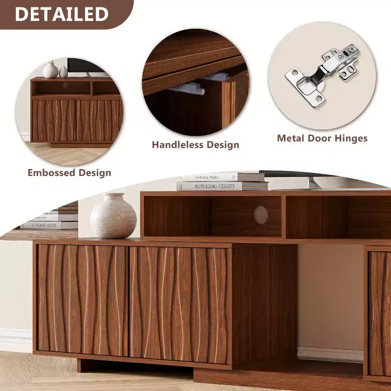 Meuble TV extensible ATJafurn 62,9-98,4 marron, console multimédia en bois pour salon, meuble de divertissement moderne du milieu du siècle avec rangement