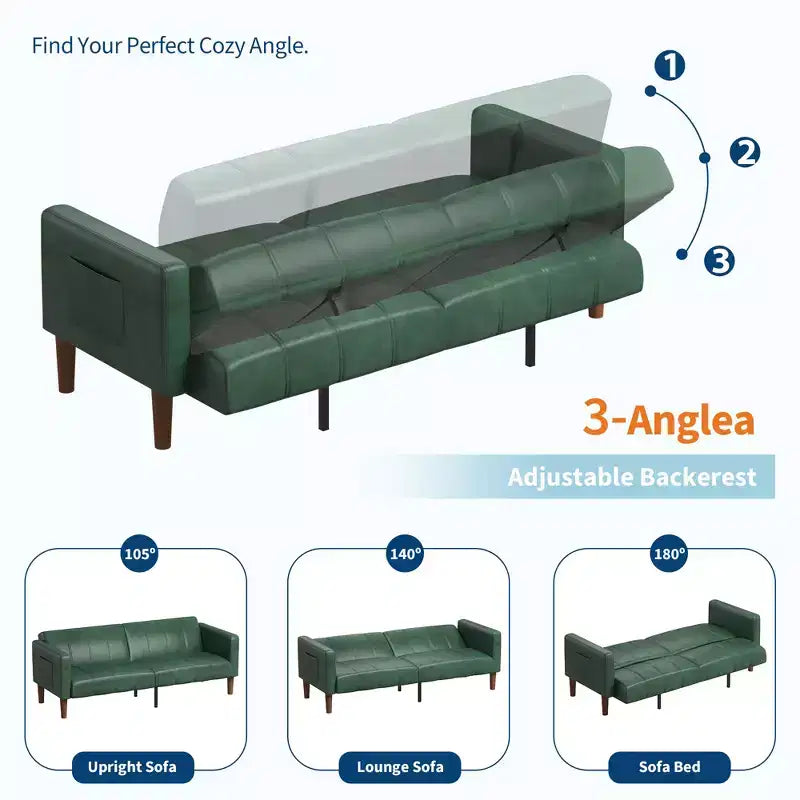 Canapé-lit futon moderne pliable, ensemble futon pour salon, canapé convertible 75 en similicuir, causeuse de style Mid-Century pour petit espace, chambre à coucher