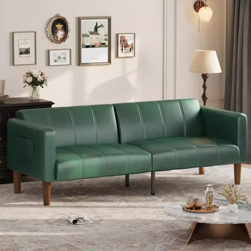Canapé-lit futon moderne pliable, ensemble futon pour salon, canapé convertible 75 en similicuir, causeuse de style Mid-Century pour petit espace, chambre à coucher