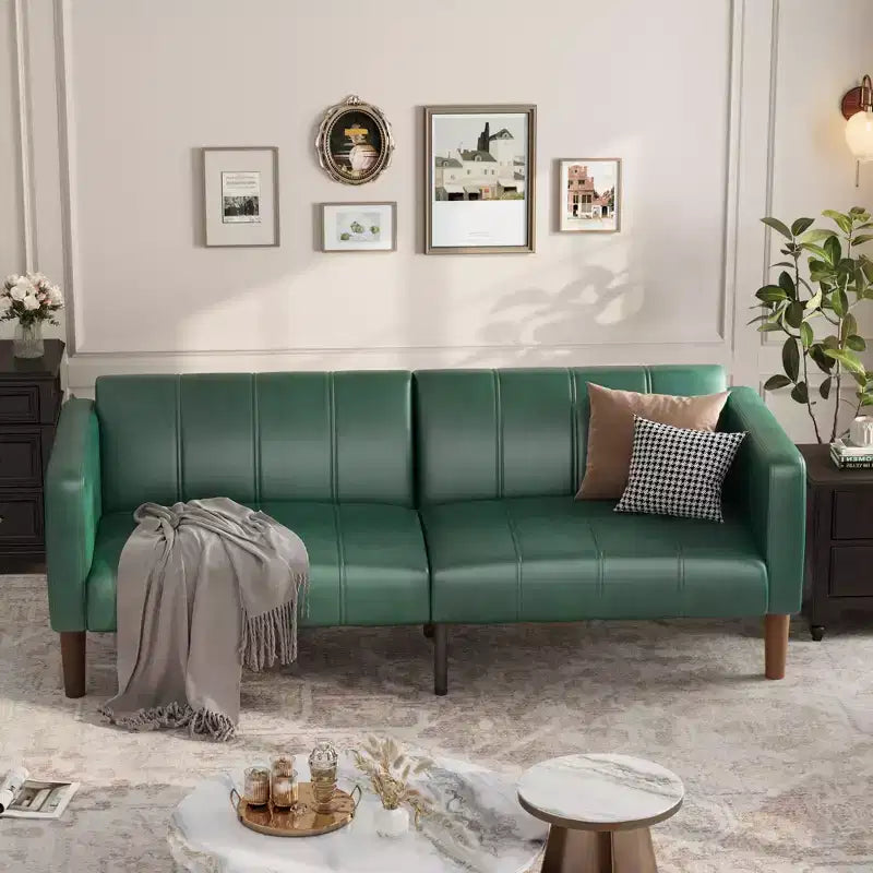Canapé-lit futon moderne pliable, ensemble futon pour salon, canapé convertible 75 en similicuir, causeuse de style Mid-Century pour petit espace, chambre à coucher
