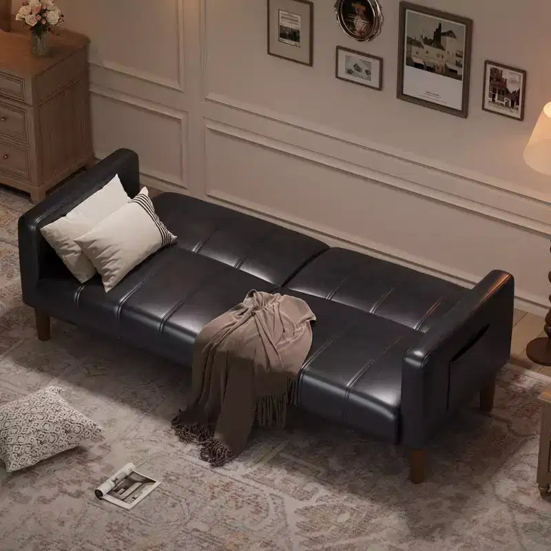 Canapé-lit futon moderne pliable, ensemble futon pour salon, canapé convertible 75 en similicuir, causeuse de style Mid-Century pour petit espace, chambre à coucher