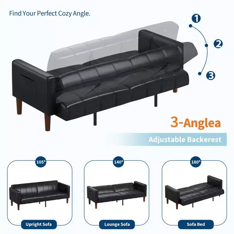Canapé-lit futon moderne pliable, ensemble futon pour salon, canapé convertible 75 en similicuir, causeuse de style Mid-Century pour petit espace, chambre à coucher