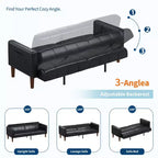 Canapé-lit futon moderne pliable, ensemble futon pour salon, canapé convertible 75 en similicuir, causeuse de style Mid-Century pour petit espace, chambre à coucher