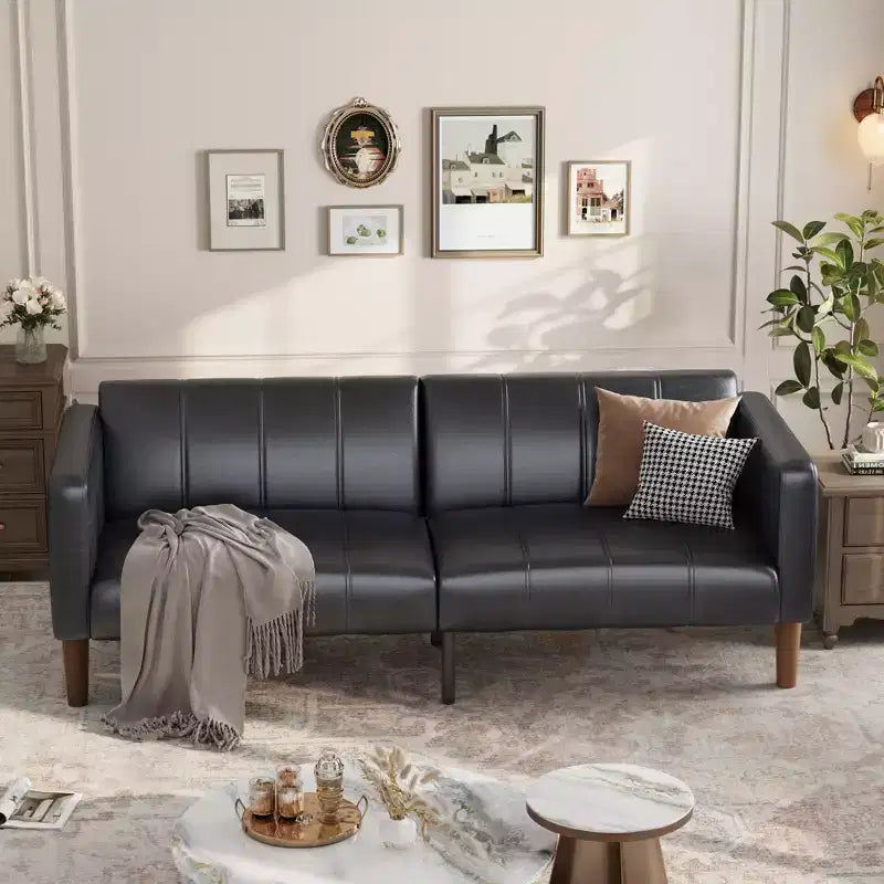 Canapé-lit futon moderne pliable, ensemble futon pour salon, canapé convertible 75 en similicuir, causeuse de style Mid-Century pour petit espace, chambre à coucher