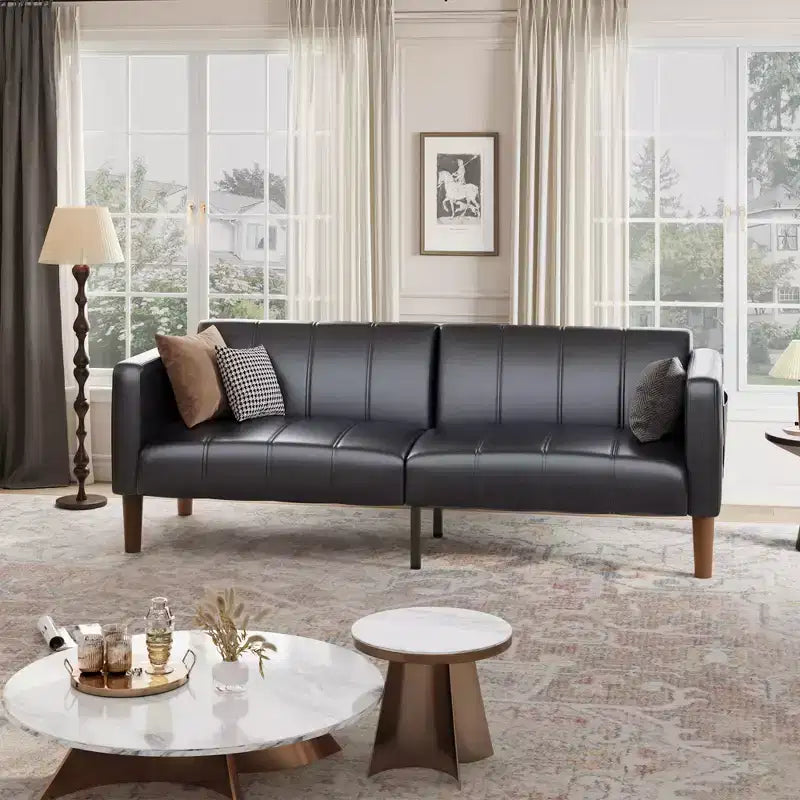 Canapé-lit futon moderne pliable, ensemble futon pour salon, canapé convertible 75 en similicuir, causeuse de style Mid-Century pour petit espace, chambre à coucher