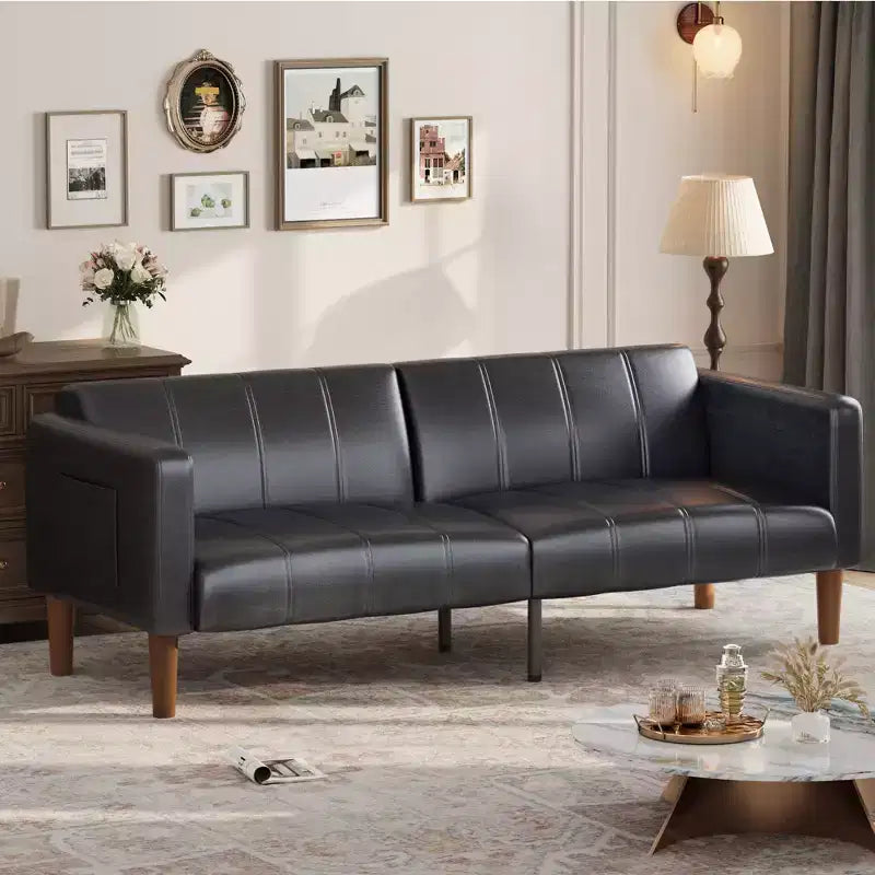 Canapé-lit futon moderne pliable, ensemble futon pour salon, canapé convertible 75 en similicuir, causeuse de style Mid-Century pour petit espace, chambre à coucher