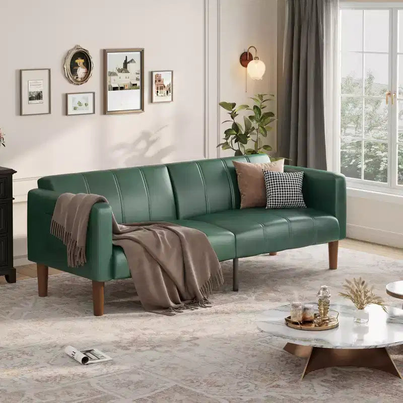 Canapé-lit futon moderne pliable, ensemble futon pour salon, canapé convertible 75 en similicuir, causeuse de style Mid-Century pour petit espace, chambre à coucher