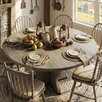 Table à manger ronde extensible 63" pour 4 à 8 personnes, table de cuisine ovale en bois de style ferme, plateau épais, pieds ondulés larges, cercle, pour dîner, salle à manger, appartement