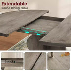 Table à manger ronde extensible 63" pour 4 à 8 personnes, table de cuisine ovale en bois de style ferme, plateau épais, pieds ondulés larges, cercle, pour dîner, salle à manger, appartement