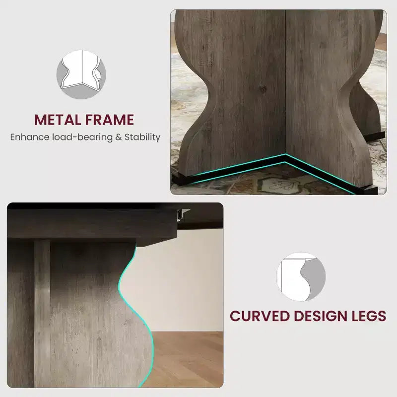 Table à manger ronde extensible 63" pour 4 à 8 personnes, table de cuisine ovale en bois de style ferme, plateau épais, pieds ondulés larges, cercle, pour dîner, salle à manger, appartement