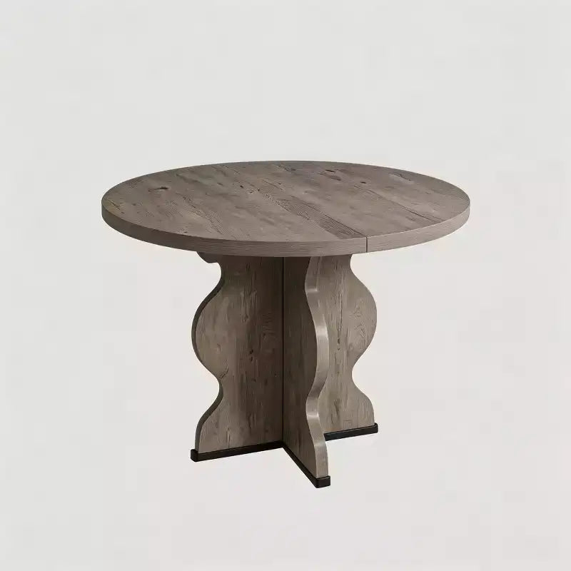 Table à manger ronde extensible 63" pour 4 à 8 personnes, table de cuisine ovale en bois de style ferme, plateau épais, pieds ondulés larges, cercle, pour dîner, salle à manger, appartement