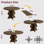 Table à manger ronde extensible 63" pour 4 à 8 personnes, table de cuisine ovale en bois de style ferme, plateau épais, pieds ondulés larges, cercle, pour dîner, salle à manger, appartement